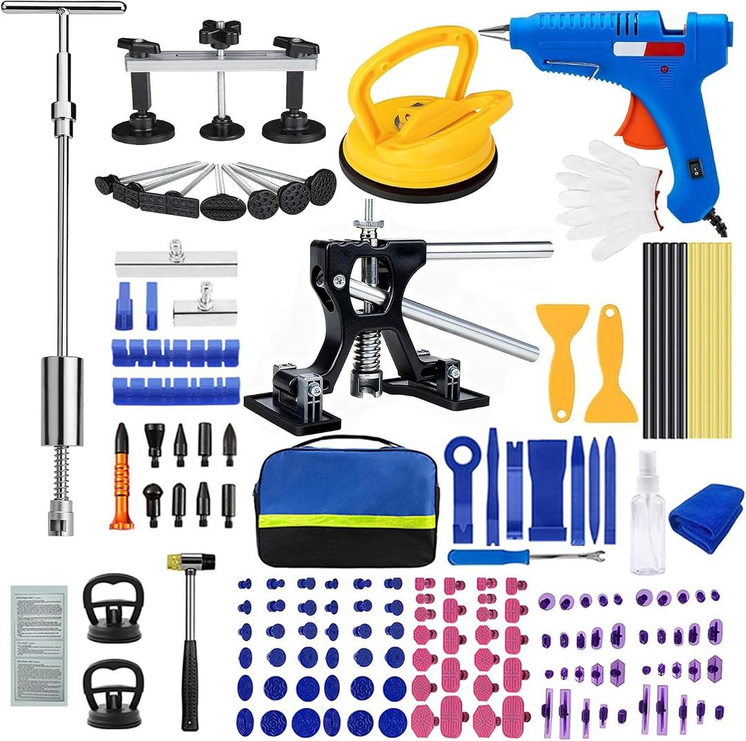 Dent Puller Kit - 157Pcs Car Dent Puller for Dent Removal, Paintless Dent Removal Kit with T-Bar Slide Hammer Bridge Puller, Dent Repair Kit for Repairing 98% of Auto Body Dents