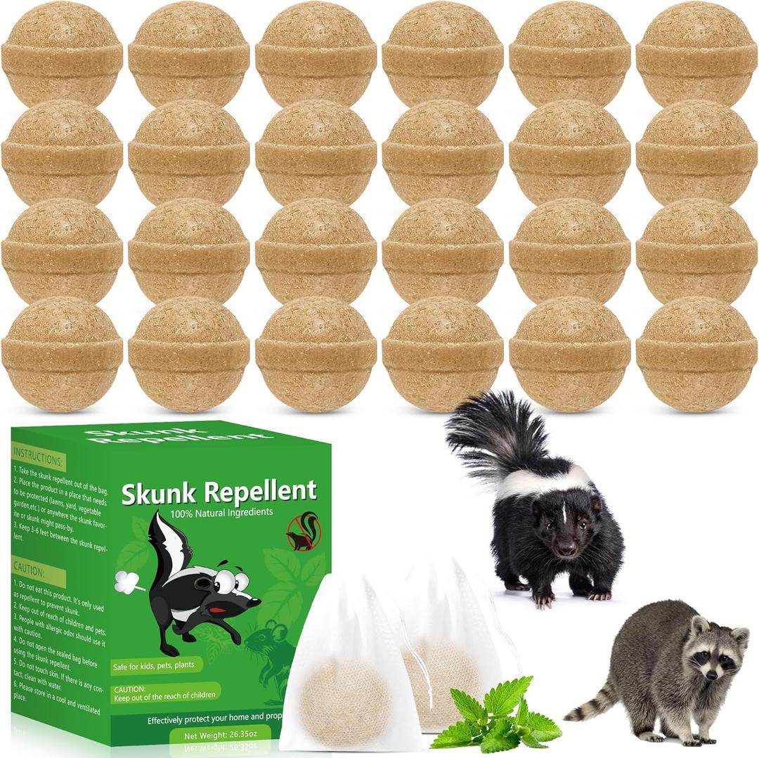 24 Pcs Skunk Repellent for Yard, Natural Peppermint Rodent Deterrent for Mouse, Mice, Skunk, Raccoon, Keep Skunk Away from House, Motor Campers, Attic, Humans & Pets Safe