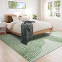 YIHOUSE Green Rug for Living Room, 69 Modern Abstract Area Rug, Geometric Contemporary Wave Striped Rugs for Playroom Nursery, Washable Nonslip Large Ultra-Thin Rug for Bedroom Dining Room