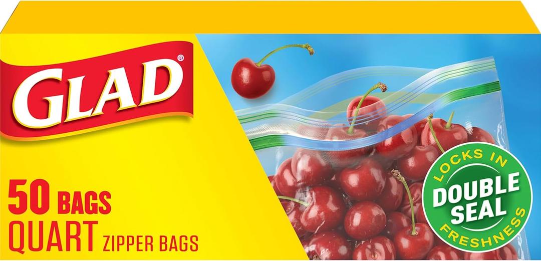 Glad Zipper Quart Freezer Bags, Resealable Bags, Multi-purpose Use, 50 Count (Pack of 1)