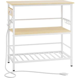 IBUYKE Kitchen Island with Storage, Bakers Rack with Power Outlet,Microwave Stand with Large Worktop,Rolling Bar Cart for Home, Outdoor, Kitchen,Light Wood TMJ029R