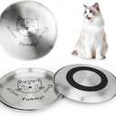 4 Pcs Cat Bowl Stainless Steel Dish - Whisker Friendly Shallow Cat Food Plate with Anti-Slip Base - Easy Clean Feeding Bowls for Indoor Cats, Wet Food (Patterns, Yummy)