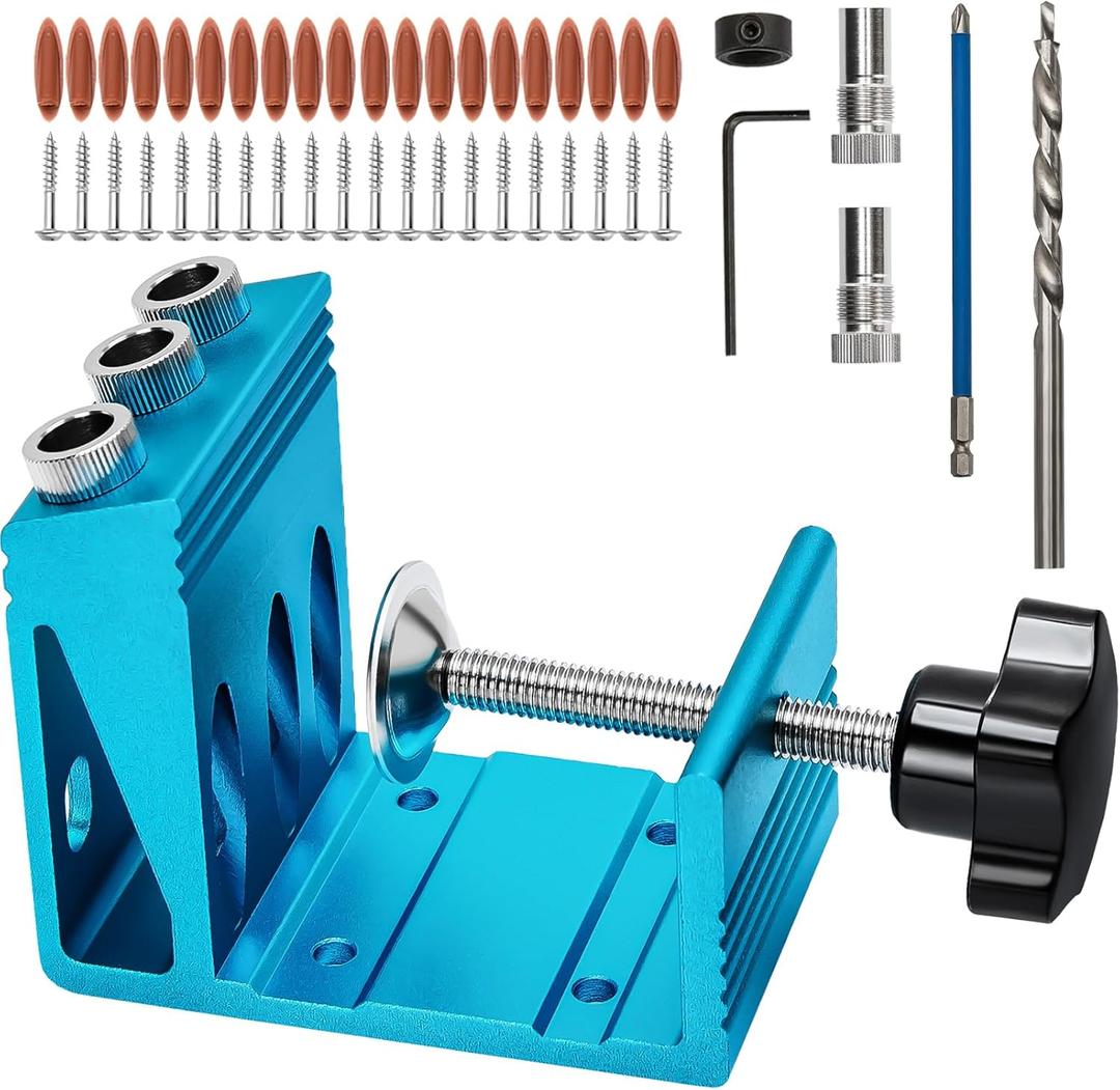 Pocket Hole Jig Kit with 3 Drill Hole for Carpentry Positioner Dowel Drill Joinery Screw Kit All-In-One Drill Hole System Set Wood Woodwork Guides Joint Angle Tool