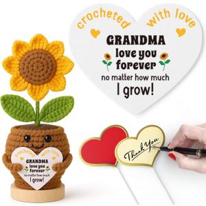 Grandma Birthday Gifts, Mothers Day Grandmother Gifts from Granddaughter Grandson Grandchildren Grandkids, First Time New Grandma Gift, Nana Mimi Gigi Grammy Grandparents Day Gift Crochet Sunflower