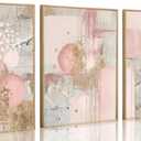 3Pcs Pink and Gold Canvas Wall Art Abstract Posters Print Geometric Pictures Decor for Living Room Bedroom Bathroom Home Decoration UnFramed (16x24)
