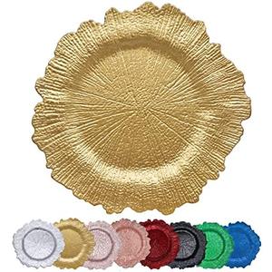 DaCakeWS Gold Reef Charger Plates 10PCS, 13inch Plastic Floral Charger Plates Wedding for Dinner,Wedding,Party,Event,Decoration(Reef Gold10)