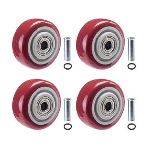 3 Inch Caster Wheels 4 PCS Heavy Duty PU Board Caster, Red Cart Wheels Replacement for Platform Trucks up to 264 LBS/ 120 KG with 3/8" Axle