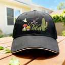 Embroidered Baseball Cap for Men Women, Breathable Cotton Adjustable Hat, Various Patterns for Casual Daily Outfits (Black)