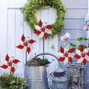 Hausse 10 Pack Reflective Pinwheels, Extra Sparkly Wind Sculptures for Garden Christmas Holiday Winter Decor, Bird Devices Deterrent to Scare Birds Away from Yard Patio Farm, Red & Silver