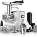 Meat Grinder Heavy Duty - 5 in1 Meat Grinder for Home Use - 3000W Max Powerful - Sausage Stuffer with 3 Stainless Steel Grinding Plates - Size #12 (silver)