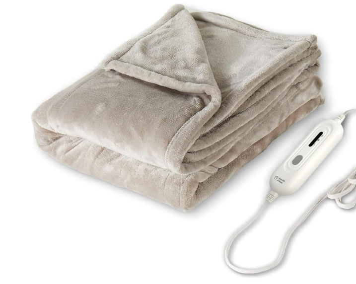 Tefici Electric Heated Blanket Throw, Super Cozy Soft 2Layer Flannel 50" x 60" Heated Throw with 3 Heating Levels & 4 Hours Auto Off, Machine Washable, ETL&FCC Certified, Home Office Use,Camel