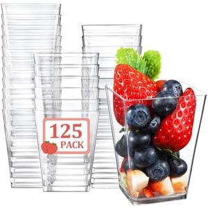 Eupako 125 Pack 5 OZ Plastic Mini Dessert Cups - Clear Small Parfait Cups, Square Appetizer Cups for Fruit, Pudding, Mousse, Ice Cream, Party, Wedding, Valentine's Day