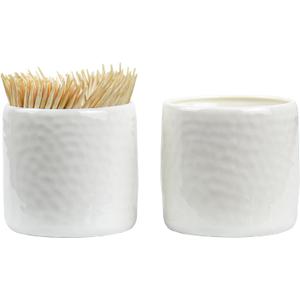 Porcelain Toothpick Holders, Set of 2 Toothpick Dispensers with 400 pcs Bamboo Toothpicks, White