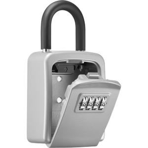 Puroma Key Lock Box, 4-Digit Combination Key Storage Lockbox, Portable Wall Mounted Security Lockbox with Code for Home, Flats, Realtors Garage Spare Keys (1 Pack, Silver)