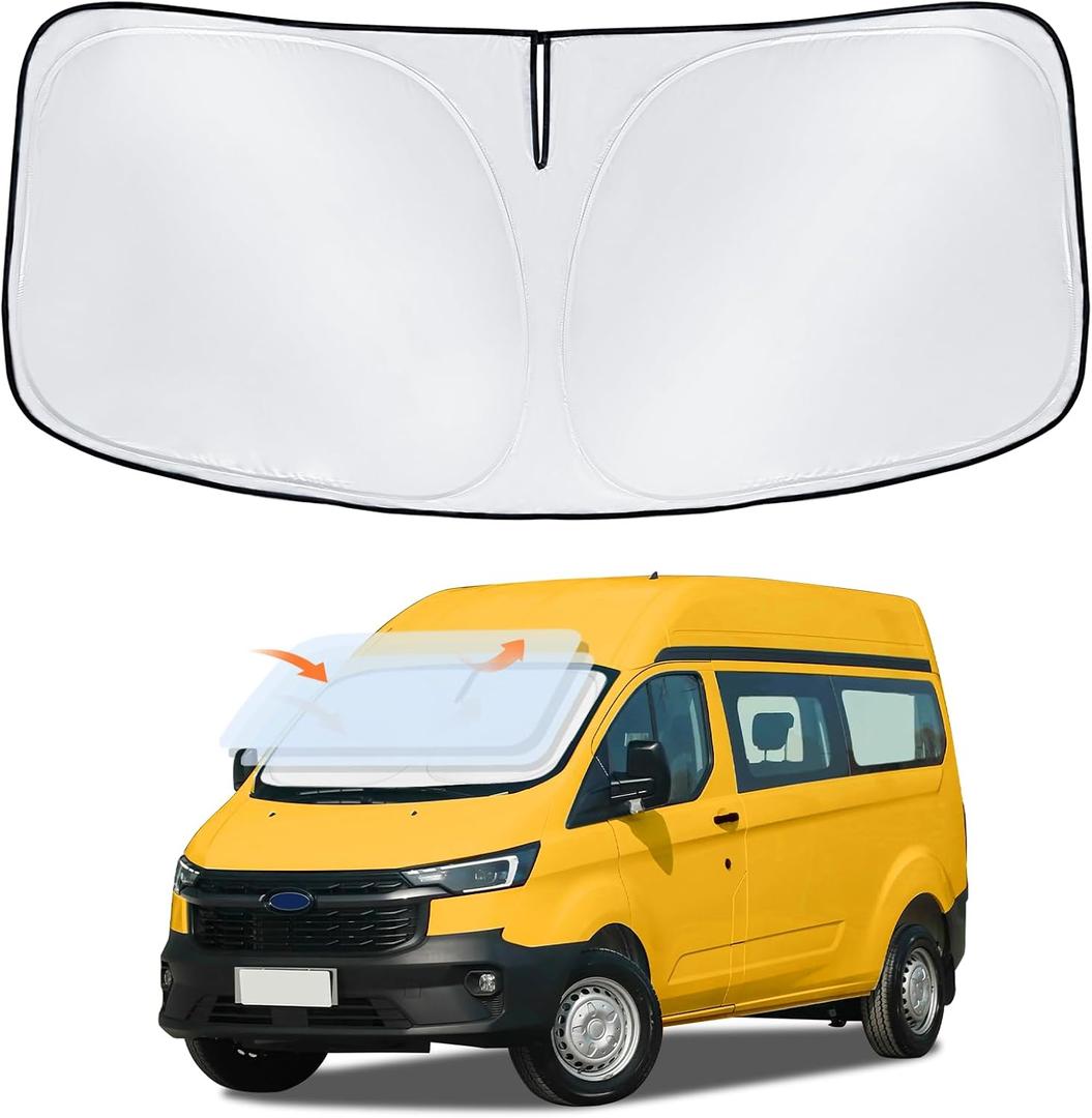 Sun Shade Sunshade for Ford Transit Windshield Cover, 4-Layer Front Window Shade Custom for Transit 2015-2025 2026 XL,Wagon XLT Cargo Vehicle,Connect Van XL Sun Visor 240T Shade Blocks UV Rays, Silver