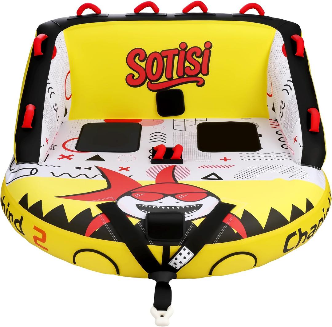 Towable Tube for Boating, 2 Person Sofa Style Inflatable Towable with Backrest, Heavy Duty Nylon Water Tow Tube with Quick Connect for Lake & Water Sports(Shark Sofa)