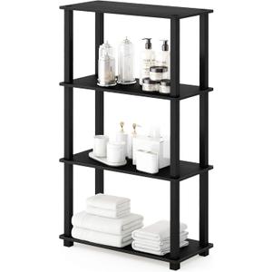 Furinno TURN-S-TUBE Storage Shelves, 4-Tier Book Shelf, Corner Shelf, Toolless Open Shelves, for Organization and Storage, Living Room, Garage, Home Office, Americano, 4-Tier Square Tube
