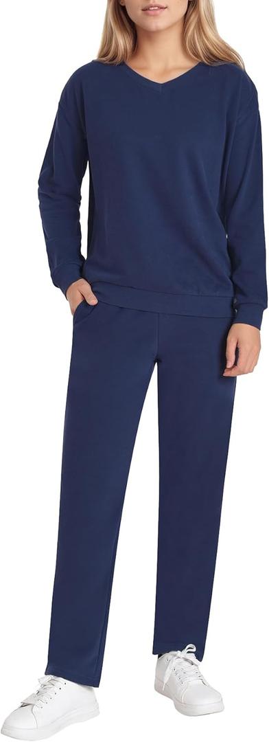 Women's Petite Jogging Suits 2 Piece Lounge Sets Sweatsuits Petite Length (Navy)