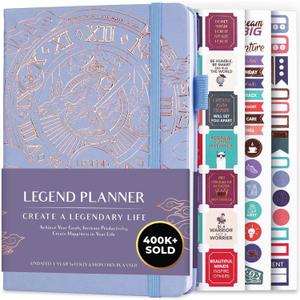 Legend Planner Undated Weekly & Monthly Life Planner to Hit Your Goals & Live Happier, Organizer Notebook & Productivity Journal, A5 (Periwinkle, Gold)