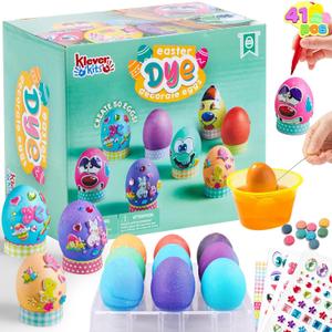Klever 41 Pcs Easter Egg Decorating DIY Kit with Dye Tablets and Easter Stickers, Coloring Dyeing Set for Kids Theme Party, Egg Hunt Creativity Activity