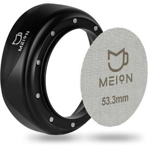 MEION 54mm Espresso Dosing Funnel and Puck Screen Set for 54mm Breville Portafilters, Magnetic Coffee Funnel, Reusable 53.3mm Espresso Puck Screen, Espresso Tools Espresso Accessories (54mm, Black)