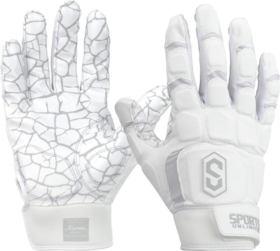 Sports Unlimited Max Clash Lineman Adult/Youth Padded Football Gloves, Lineman Football Gloves, Men's and Boys Offensive/Defensive Line (Large, White)