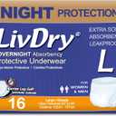 LivDry Adult Diapers Large Incontinence Underwear, Overnight, Leak Protection, 16-Pack