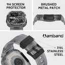 amBand Bands Case Screen Protector Compatible with Apple Watch Ultra 3/2/1 49mm, M1 Sport Series Rugged Cover Strap and 9H Tempered Glass Film, Protective Bumper for iWatch 49 mm Men Crystal Black