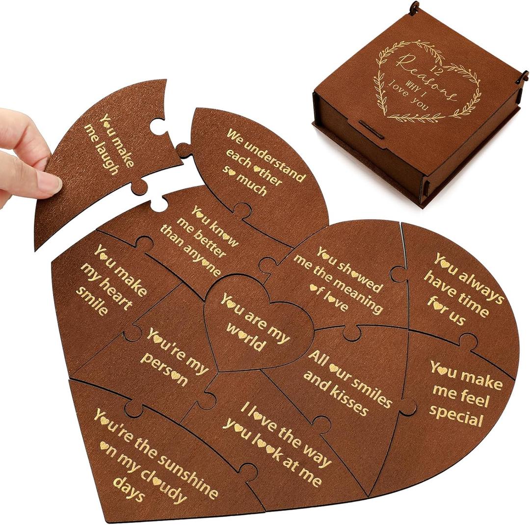 Seenelling Reasons Why I Love You Gift for Him Her, Valentine Romantic Heart Puzzle Box,12 Reasons Heart Puzzle for Girlfriend Boyfriend Wife Husband, I Love You Mom, Relationship Gifts Ideas