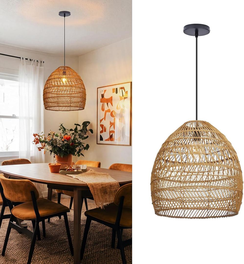 Arturesthome 1-Light Rustic Rattan Chandelier for Dining Room 15.7"