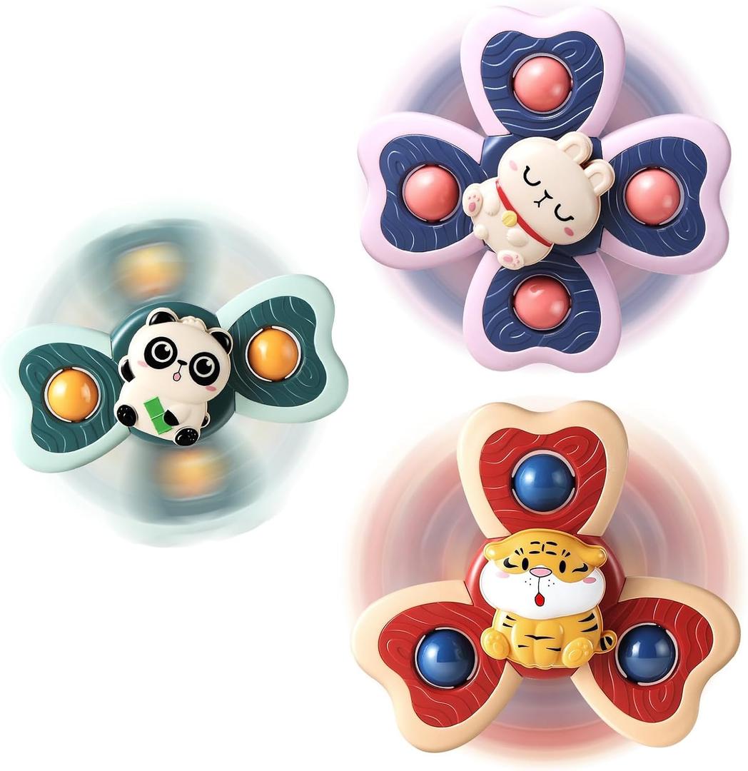 ALASOU 3PCS Suction Cup Spinner Toys for 1 Year Old Boy Girl|Spinning Top 12 18 Months|1 2 Year Old Boy Birthday Gift|Baby Bath Toy for Kids Ages 1-3|Sensory Airplane Travel Toy for Infant Toddlers