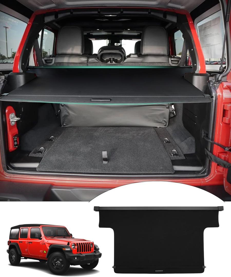 Powerty Cargo Cover for 2018-2023 Jeep Wrangler JL 4 Door Hard Top (Not for 2.0T 4XE & Soft Top) Accessories Trunk Cover Retractable Rear Trunk Security Cover Shielding Shade