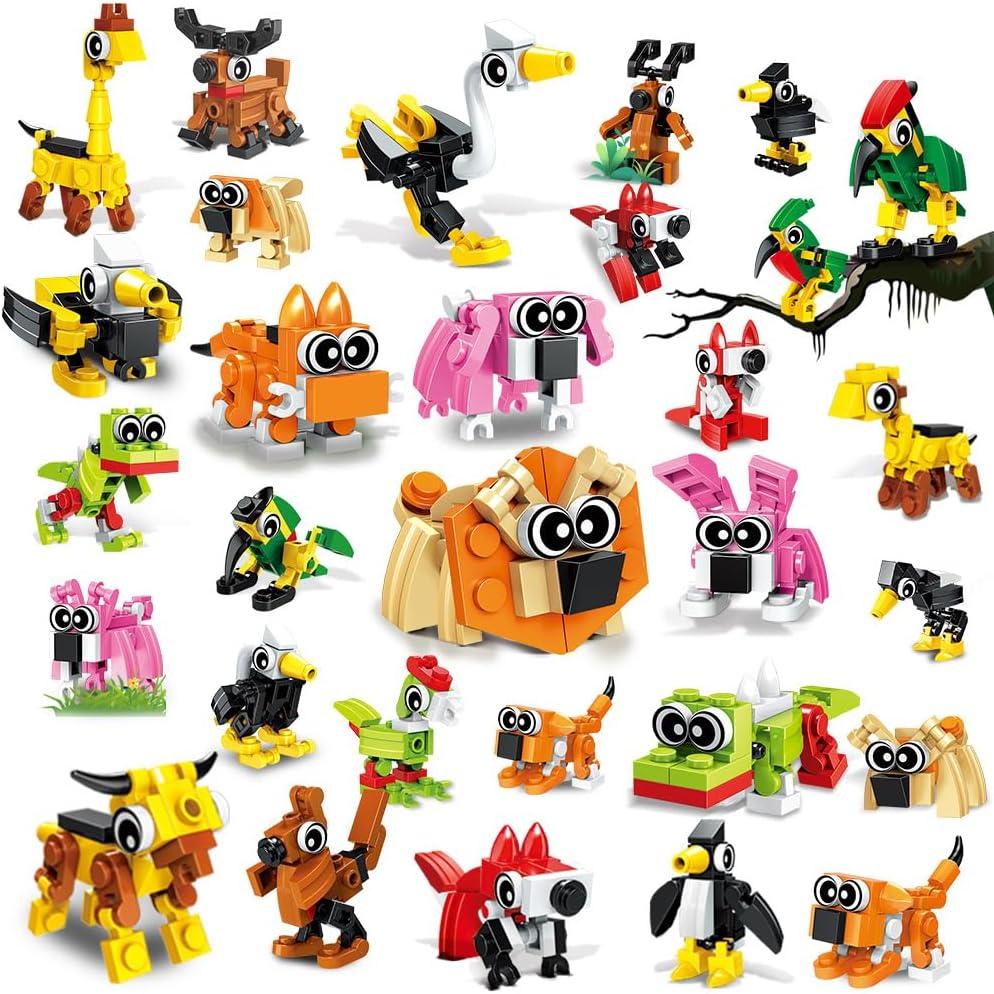 HOGOKIDS 60 Kinds Valentines Party Favors for Kids, 20 Pack 3-in-1 Animals Building Block Sets for Goodie Bags Stocking Stuffer Classroom Prizes Birthday Valentines Day Gifts for Boys Girls Ages 6-12+