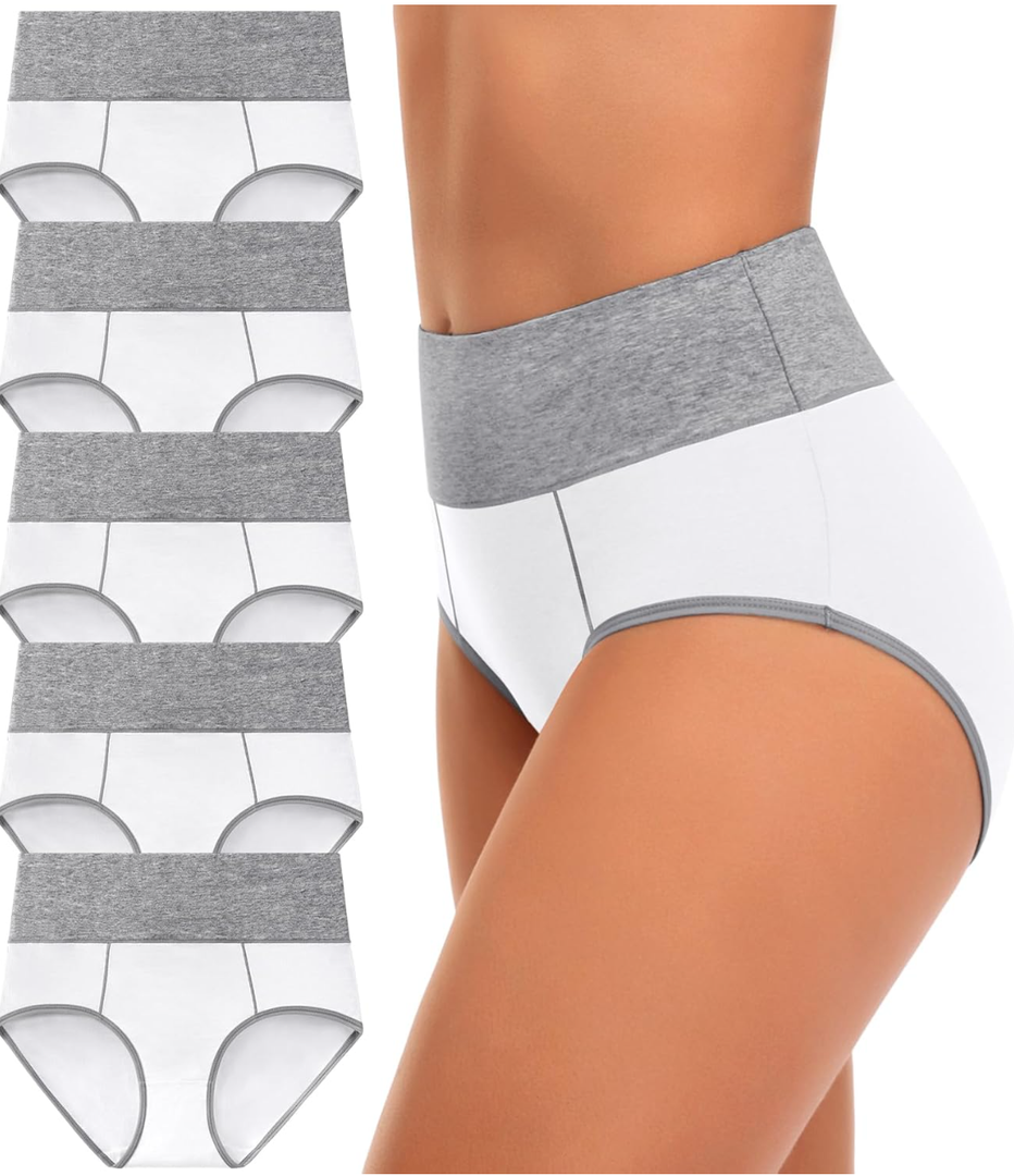 CULAYII High Waisted Underwear for Women Cotton No Muffin Top Full Coverage Briefs Soft Stretch Ladies Panties 5 Pack, XXL