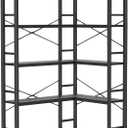 5-Shelf Corner Bookshelf, Large Open Shelf Bookcase,Black Metal Frame, L-Shaped Storage Rack with Cross Braces for Living Room Home Office