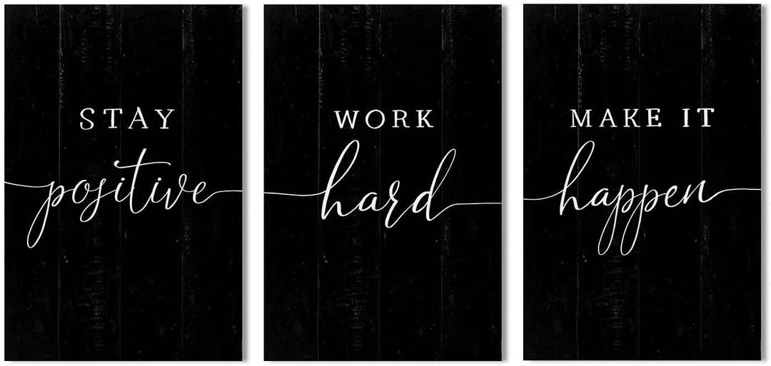 Inspirational Quotes Office Wall Art: Motivational Poster Positive Sayings Office Wall Decor, 3 Piece Black Motivation Picture Inspirational Prints 8x12"