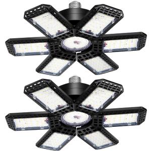 2 Pack Garage Light, 200W 20000LM 6500K LED Shop Lights, Garage Lights Ceiling Led with 6+1 Deformable Panels, Screw in E26/E27 Socket Bulb for Warehouse, Workshop, Basement, Barn Lighting