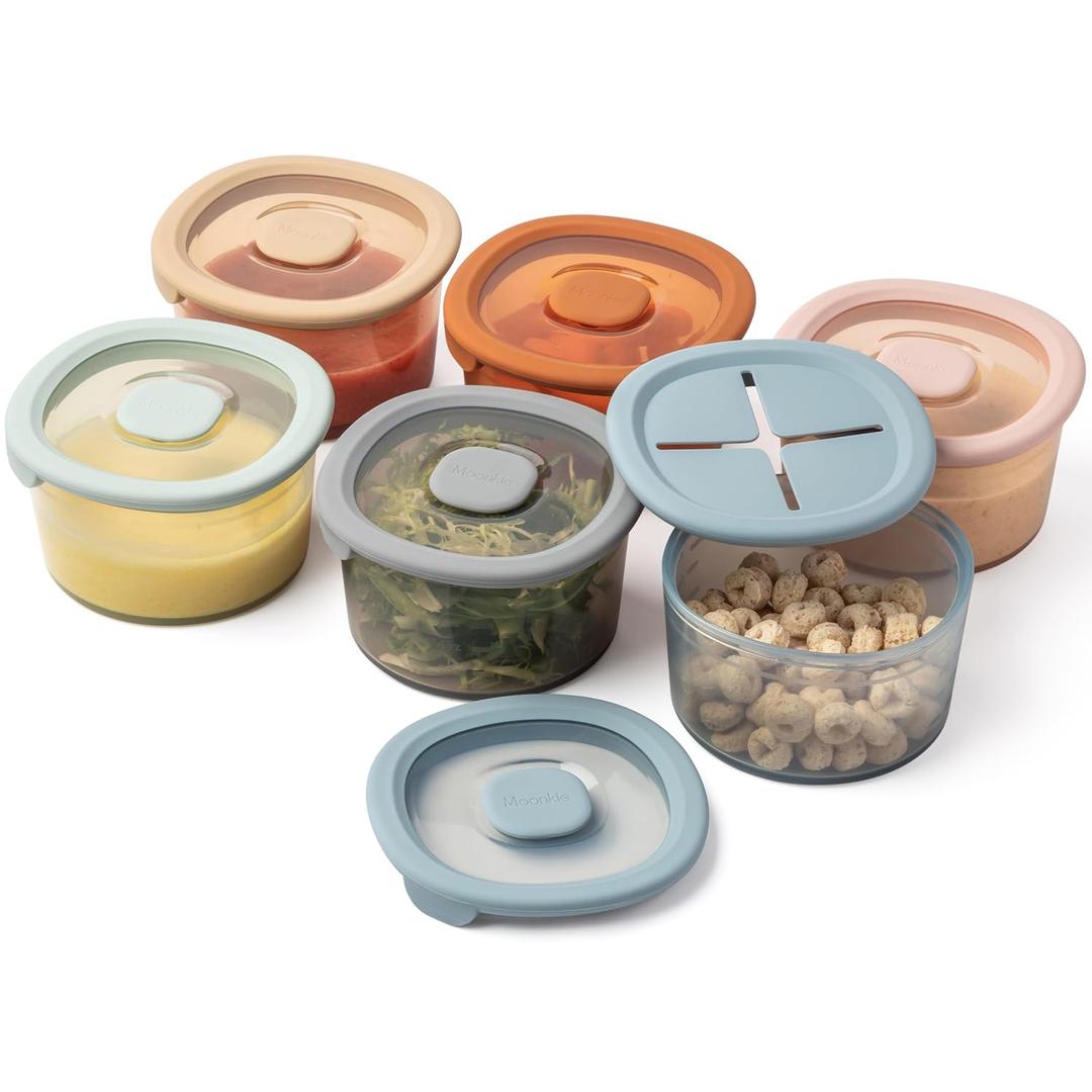 Moonkie Silicone Snack Containers for Kids and Toddlers | 8 oz Baby Food Containers with Airtight Lids and A Snack Lid | Baby Food Jars | BPA Free | Freezer & Dishwasher Safe | 6 Pack