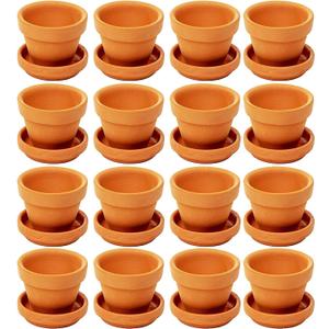 Juvale 2-Inch 16-Pack Mini Terracotta Pots with Saucers & Drainage Hole - Paintable Clay Succulent Pots for Flowers, Cactu, Plants, Garden Nursery & Wedding Decor with Plant Saucer