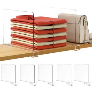 HBlife 5 Pack Clear Shelf Dividers, Vertical Purse Organizer for Closet Perfect for Sweater, Shirts, Handbags in Bedroom and Kitchen, Adjustable Acrylic Bookshelf for Organization