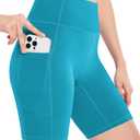 Moozava Biker Spandex Shorts Women Workout Gym Yoga Athletic Running Volleyball Booty Tummy Control High Waisted Soft Compression No See Through Pockets 8" XL Turquoise Green