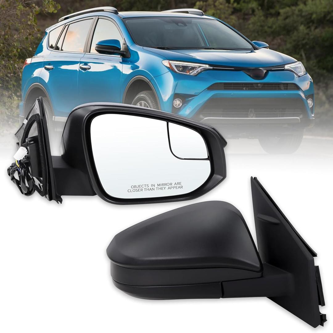 Right Passenger Side Door Mirror Compatible With 2016 2017 2018 Toyota RAV4 With Power Glass Manual Folding Black Replace#TO1321345 879100R200(3 Pins)