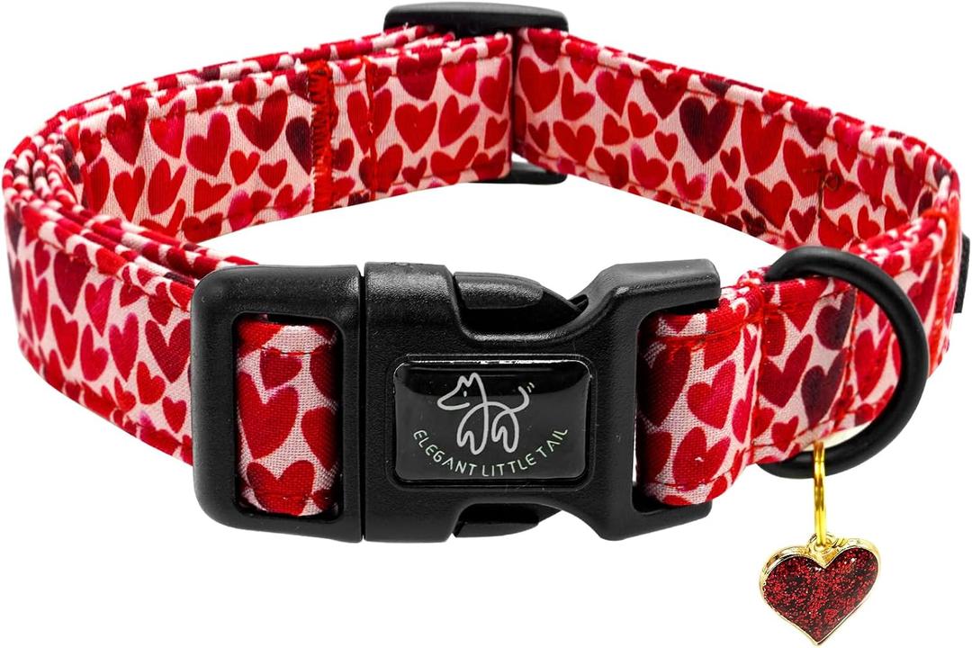 Elegant little tail Valentine's Dog Collar, Red Heart Dog Collars Female or Male Adjustable Cotton Pet Collar with Quick Release Buckle for Small Medium Large Dogs (Medium (Pack of 1))