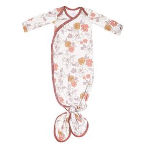 Copper Pearl Baby Gown - Knotted Newborn Sleepers for Baby Girl, Soft Stretchy Long Sleeve Infant Gowns with Bottom Tie and Hand Mittens, Perfect Hospital Coming Home Outfit (Ferra)