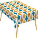 DORCEV Mid Century Wavy Lines Rectangle Tablecloth Blue Orange Yellow Turquoise Geometric Stripe Waterproof Table Cloth Abstract Art Table Cover for Dining Room Cafe Indoor Outdoor Decor,52x70 Inch