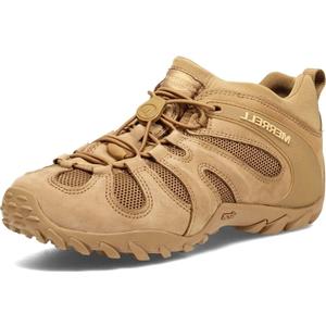 Merrell Men's Chameleon 8 Stretch Tactical Work Shoes, Waterproof Nubuck & Mesh Upper Ultra-Lightweight Hiking Combat Boots (10.5, Coyote)
