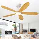 52 Inch Solid Wood Ceiling Fans With Lights, Remote Control, Dimmable, Reversible, Wood Blades, Power-Off Memory, Quiet DC Motor, Indoor/Oudoor Ceiling Fan with Light for Patio,Livingroom