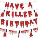 3 x Saliyaa Halloween Horror Birthday Party Decorations Banner, Have a Killer Birthday Banner, Red Blood Drop Garland, Halloween HBD Vampire Killer Party Decorations