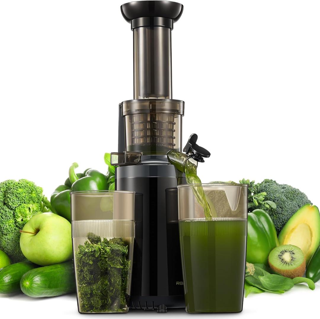 Masticating Juicer Machines, Reemix Cold Press juicer Machine Compact Size, Juice Extractor, Nutrient and Vitamin Dense, BPA-Free Tritan, Easy to Clean (Black), SG-120W-2021