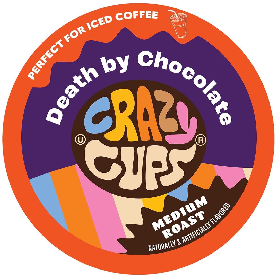 Crazy Cups Flavored Coffee for Keurig K-Cup Machines, Death by Chocolate, Hot or Iced Coffee, 22 Single Serve, Recyclable Pods (EXP 12/11/27)